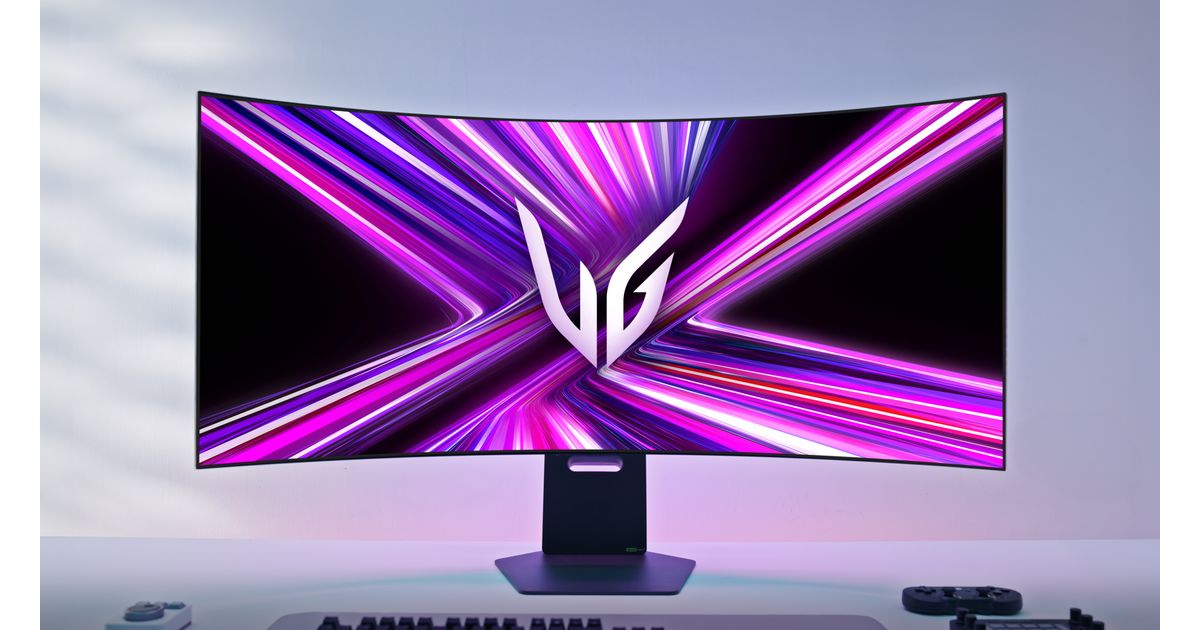 LG 45GX950A curved monitor and stand on a gaming desk