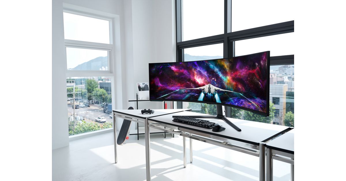 Samsung Odyssey Neo G9 G95NC 57-inch monitor on a desk